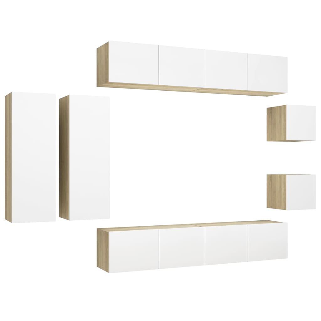 

vidaXL 8 Piece TV Cabinet Set White and Sonoma Oak Chipboard