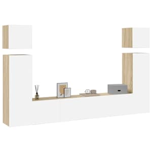 vidaXL Televizoriaus spintelių komplektas, 8 dalių, baltas/ąžuolo, MDP