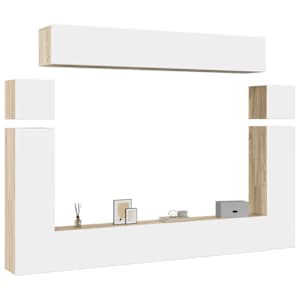 vidaXL Televizoriaus spintelių komplektas, 8 dalių, baltas/ąžuolo, MDP