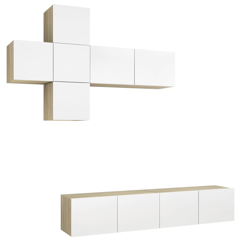 

vidaXL 7 Piece TV Cabinet Set White and Sonoma Oak Chipboard