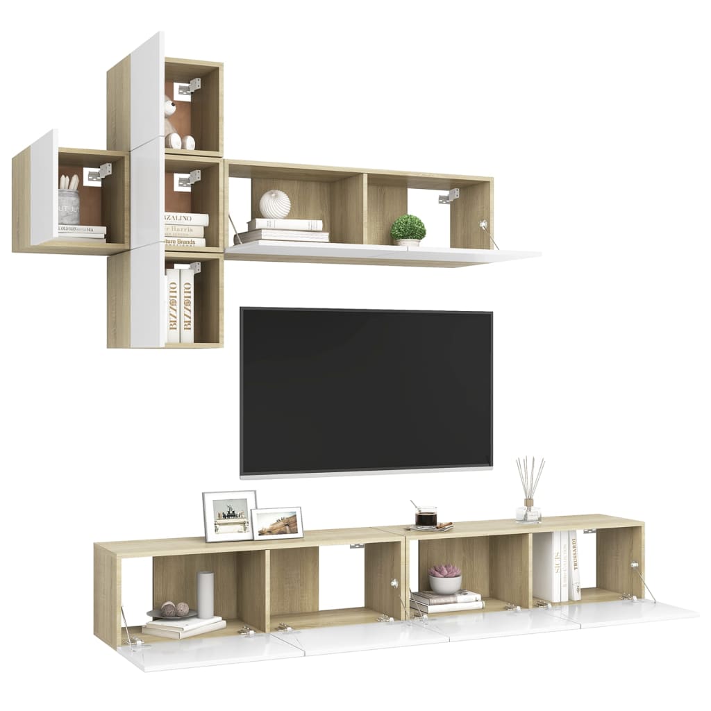 vidaXL TV-skåp 7 delar vit och sonoma-ek konstruerat trä
