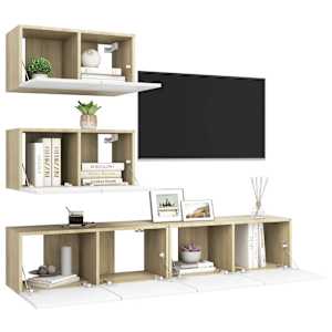 vidaXL Televizoriaus spintelių komplektas, 4 dalių, baltas/ąžuolo, MDP