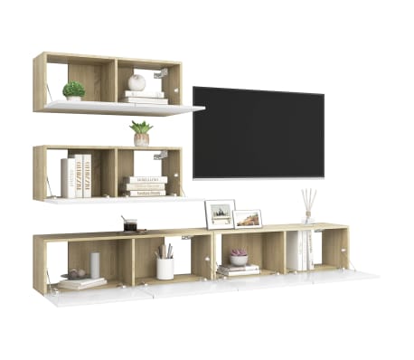 vidaXL TV-skåp 4 delar vit och sonoma-ek konstruerat trä