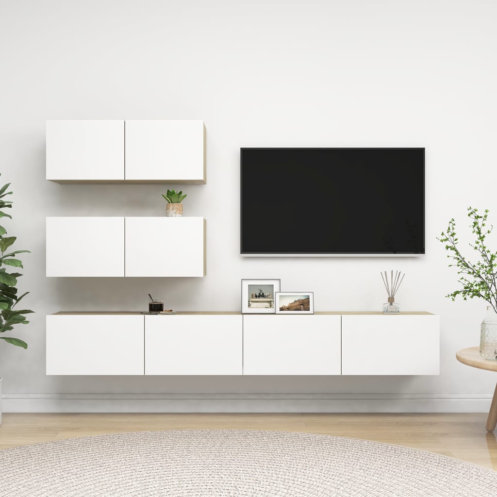 VERDAL – Ensemble de meuble TV suspendu 4 pcs Blanc et chêne sonoma 2x 100cm | meublestv.fr 2