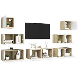 vidaXL Televizoriaus spintelių komplektas, 7 dalių, baltas/ąžuolo, MDP