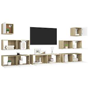 vidaXL Televizoriaus spintelių komplektas, 7 dalių, baltas/ąžuolo, MDP