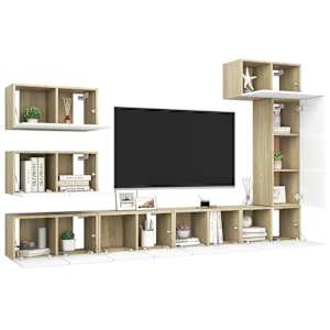 vidaXL Televizoriaus spintelių komplektas, 8 dalių, baltas/ąžuolo, MDP