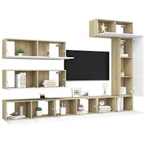 vidaXL Televizoriaus spintelių komplektas, 7 dalių, baltas/ąžuolo, MDP