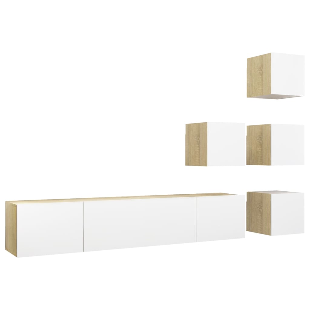 

vidaXL 6 Piece TV Cabinet Set White and Sonoma Oak Chipboard