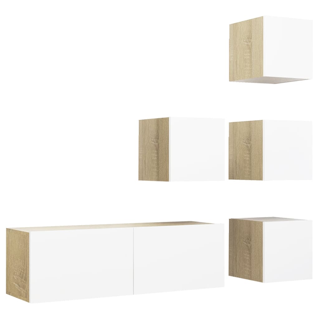 

vidaXL 5 Piece TV Cabinet Set White and Sonoma Oak Chipboard