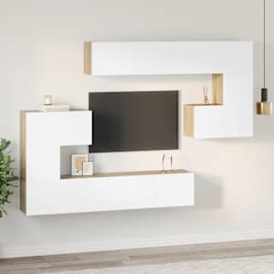 vidaXL Televizoriaus spintelių komplektas, 8 dalių, baltas/ąžuolo, MDP