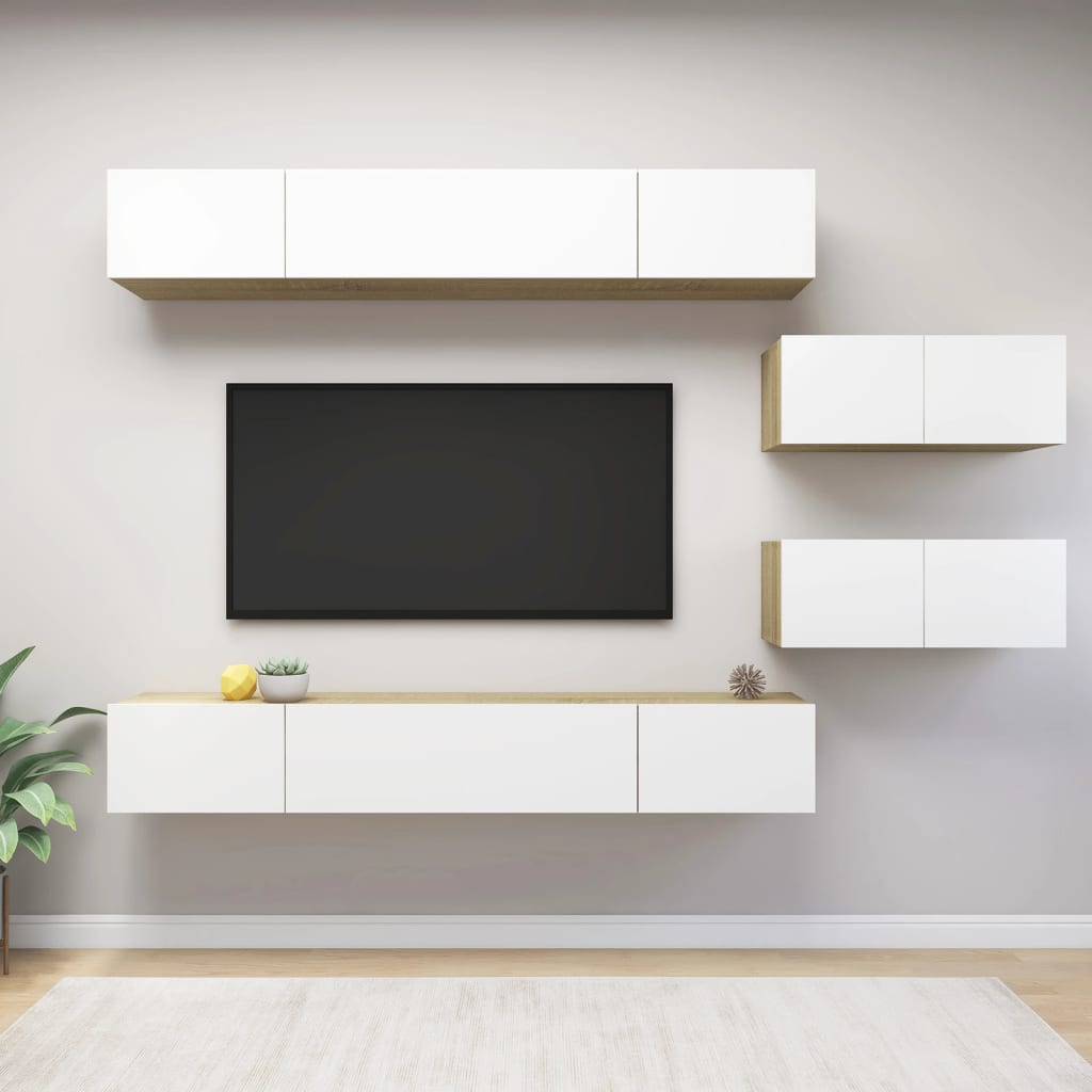 ØSTFOLD – Ensemble de meuble TV suspendu 6pcs Blanc et chêne sonoma XL | meublestv.fr 2
