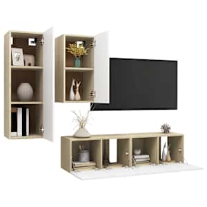 vidaXL Televizoriaus spintelių komplektas, 4 dalių, baltas/ąžuolo, MDP