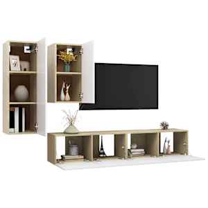 vidaXL Televizoriaus spintelių komplektas, 4 dalių, baltas/ąžuolo, MDP