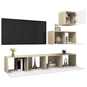 vidaXL Televizoriaus spintelių komplektas, 4 dalių, baltas/ąžuolo, MDP