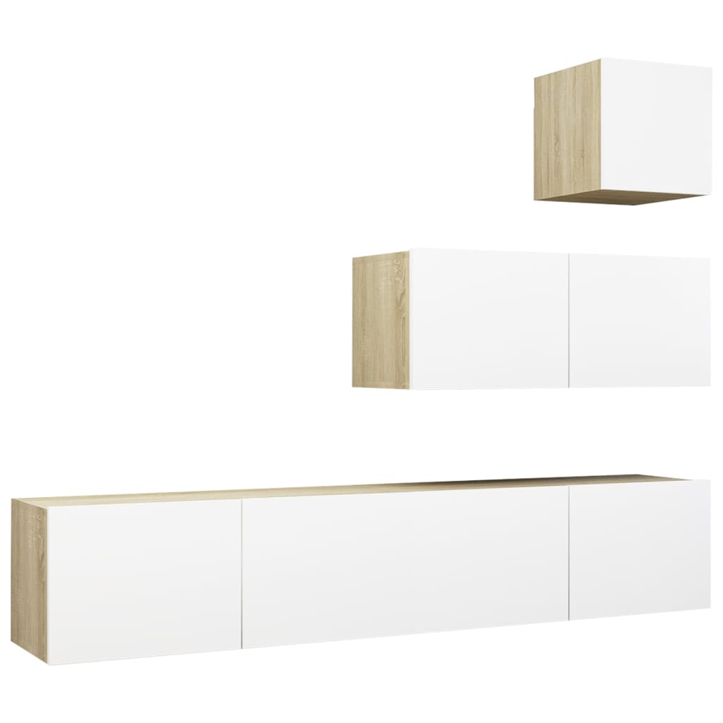

vidaXL 4 Piece TV Cabinet Set White and Sonoma Oak Chipboard