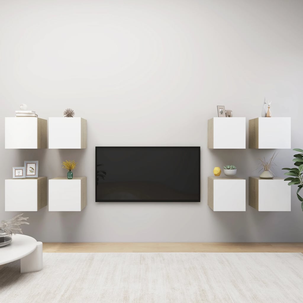 Nástěnné TV skříňky 8 ks bílé a dub sonoma 30,5 x 30 x 30 cm