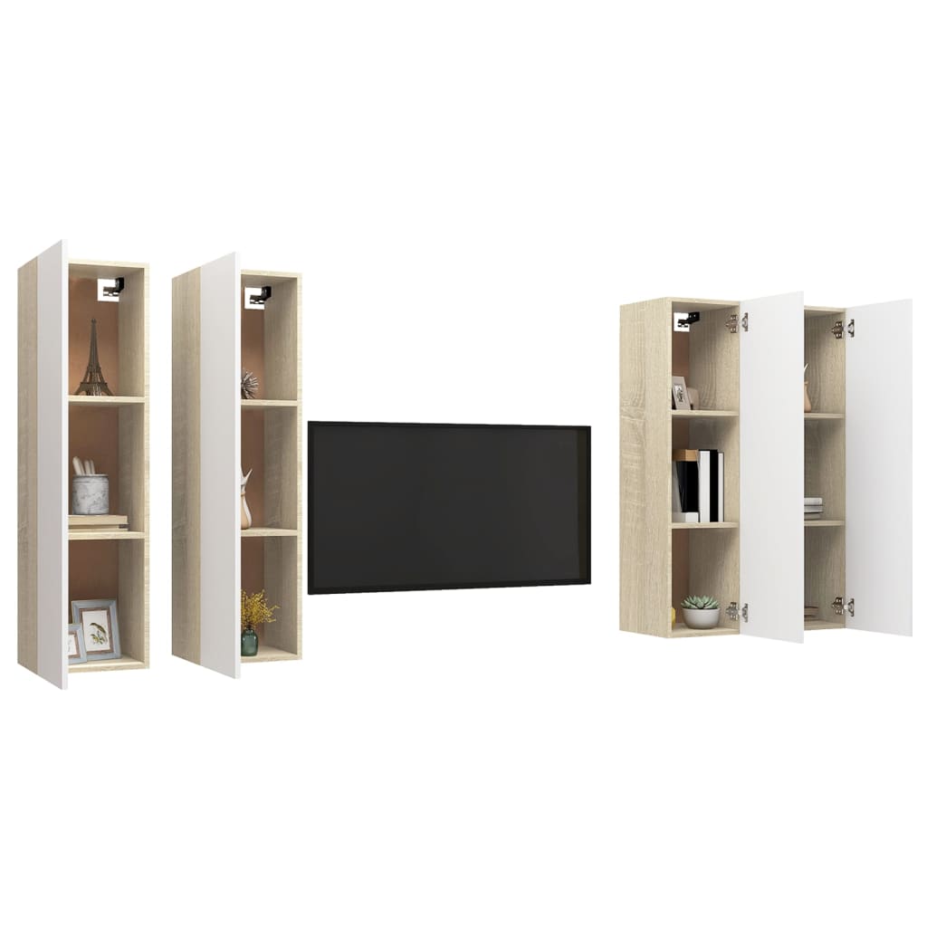 

vidaXL Tv-meubelen 4 st 30,5x30x110cm spaanplaat wit sonoma eikenkleur