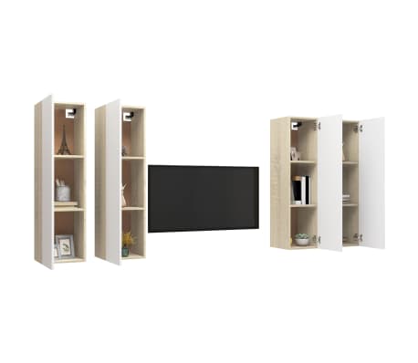 vidaXL TV Cabinet Set of 4 White and sonoma oak Engineered wood