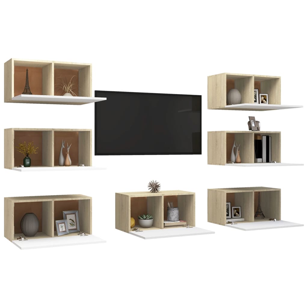 

vidaXL Tv-meubelen 7 st 30,5x30x60 cm spaanplaat wit sonoma eikenkleur