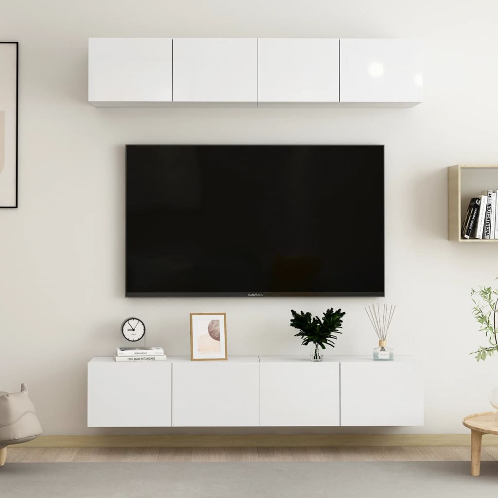 Meubles TV 4 pcs Blanc brillant 80x30x30 cm Aggloméré | meublestv.fr 2