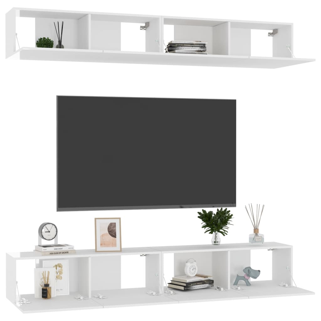 TV skříňky 4 ks bílé s vysokým leskem 100x30x30 cm dřevotříska