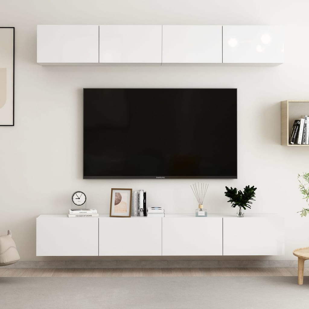 TV-Schränke 4 Stk. Hochglanz-Weiß 100x30x30 cm Holzwerkstoff kaufen