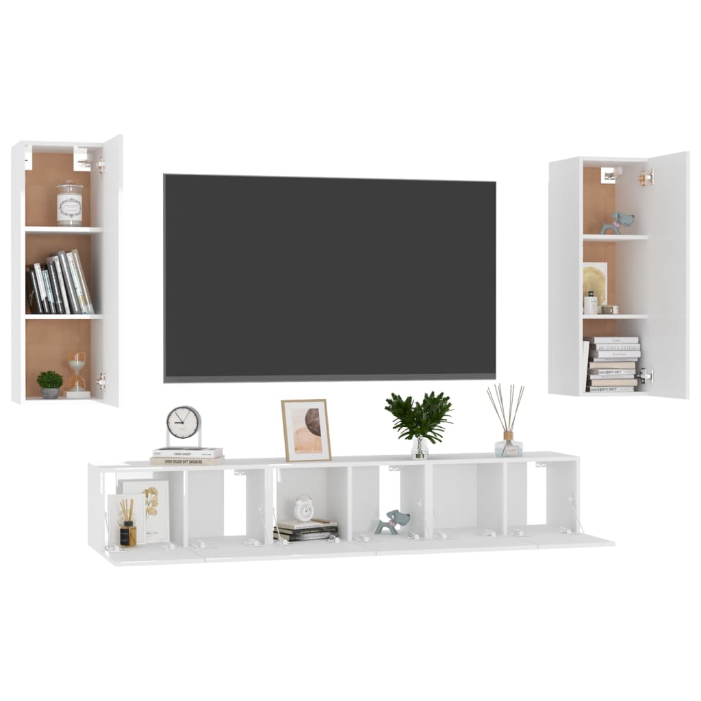 vidaXL 5 pcs conjunto móveis de TV derivados madeira branco brilhante