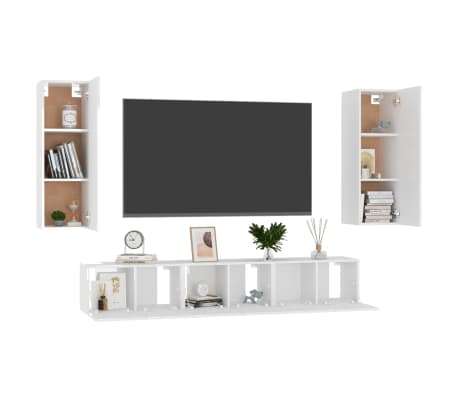 vidaXL 5 pcs conjunto móveis de TV derivados madeira branco brilhante