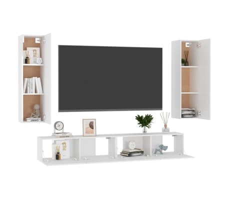 vidaXL Televizoriaus spintelių komplektas, 4 dalių, baltas, mediena
