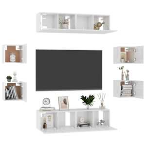 vidaXL Televizoriaus spintelių komplektas, 8 dalių, baltas, MDP