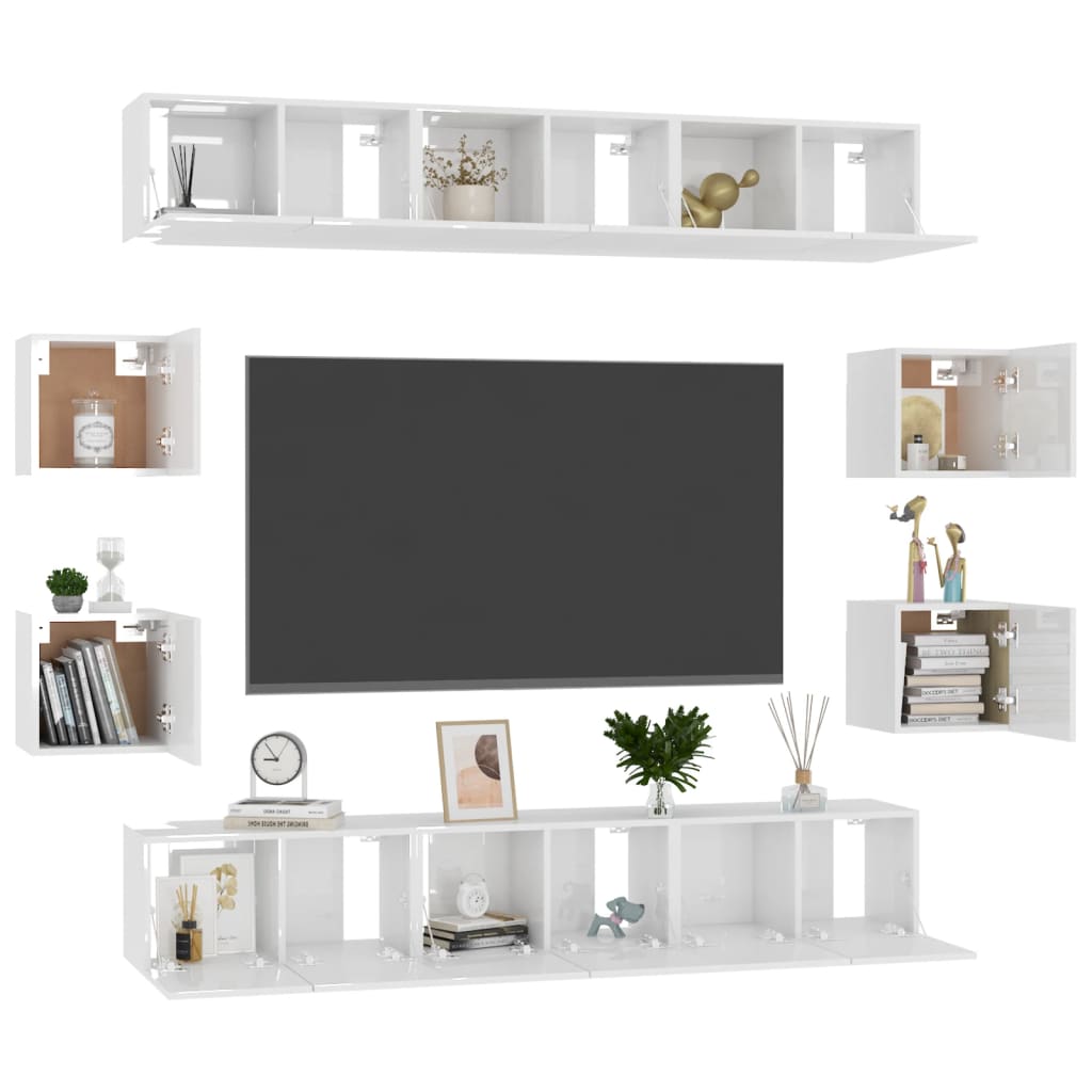 vidaXL 10 Piece TV Cabinet Set High Gloss White Engineered Wood