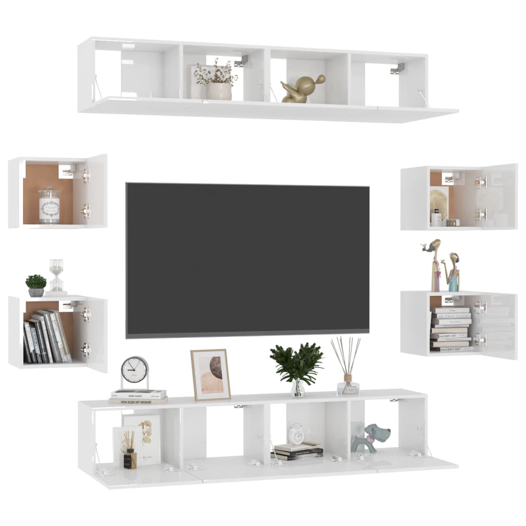 vidaXL Ensemble de meubles TV 8 pcs Blanc brillant Aggloméré