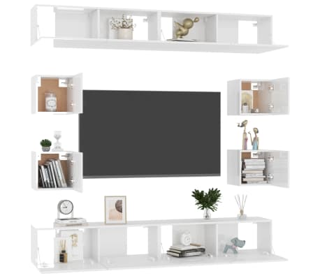 vidaXL 8-dijelni set TV ormarića visoki sjaj bijeli od iverice