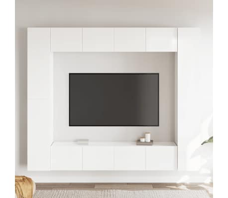vidaXL Televizoriaus spintelių komplektas, 8 dalių, baltas, mediena