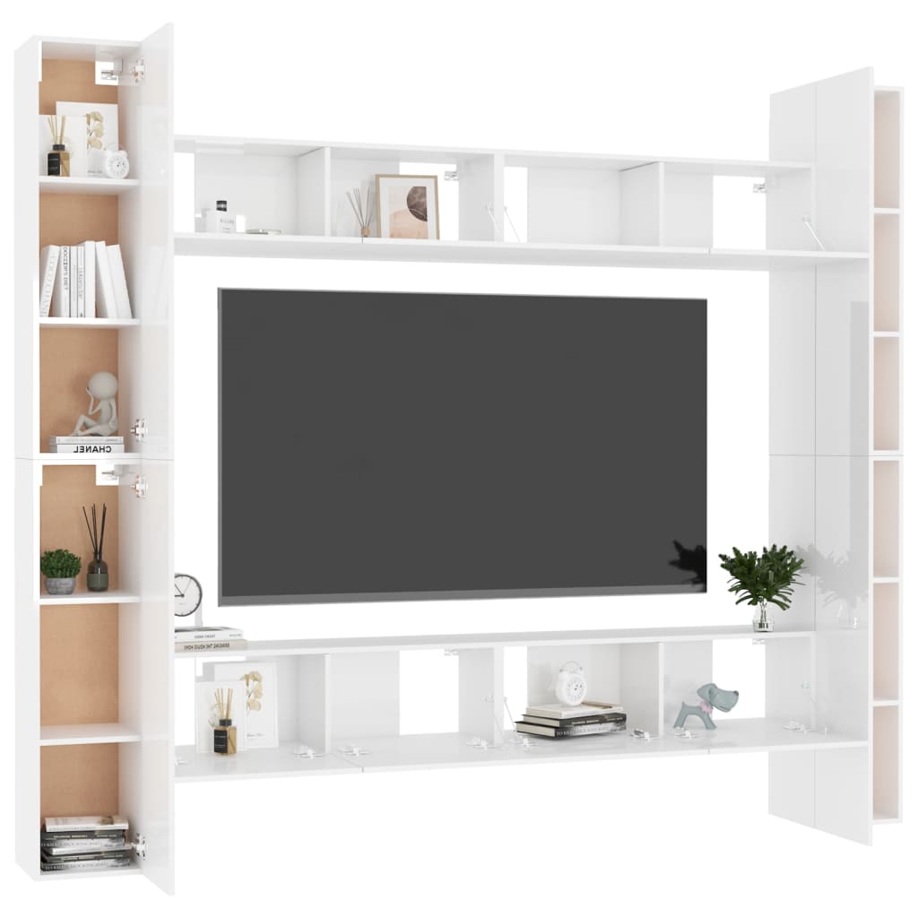

vidaXL 8-delige Tv-meubelset spaanplaat hoogglans wit