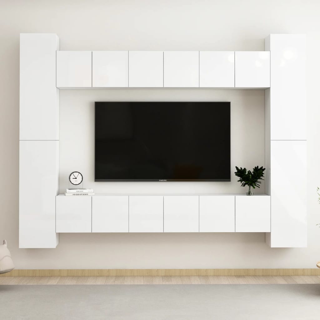 10dílný set TV skříněk bílý s vysokým leskem dřevotříska