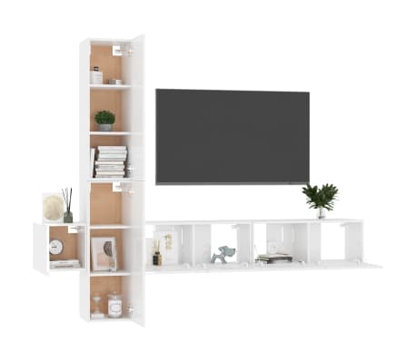 vidaXL 5 Piece TV Cabinet Set High Gloss White Engineered Wood