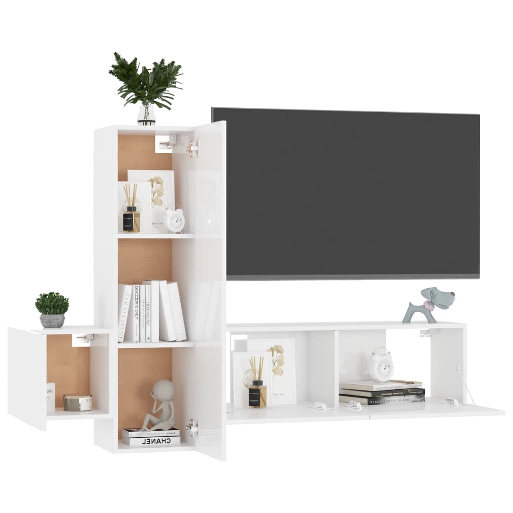 

vidaXL 3-delige Tv-meubelset spaanplaat hoogglans wit