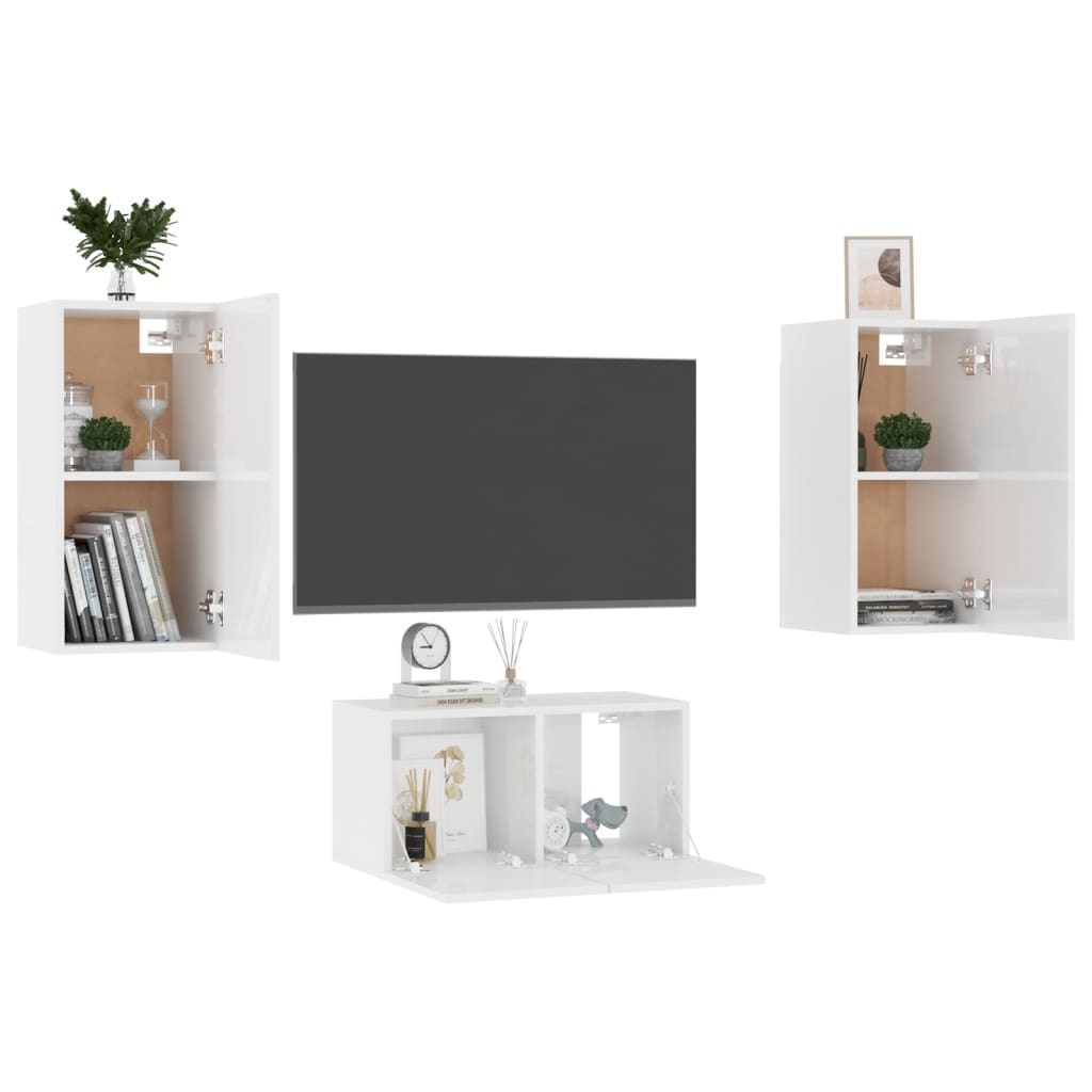 Ensemble de meubles TV 3 pcs Blanc brillant Aggloméré | meublestv.fr 4