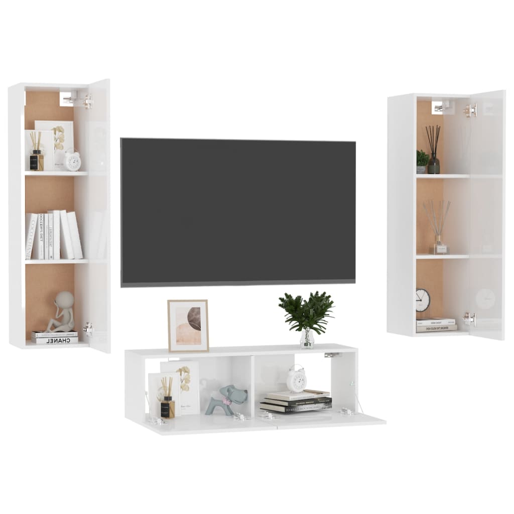 

vidaXL 3-delige Tv-meubelset spaanplaat hoogglans wit