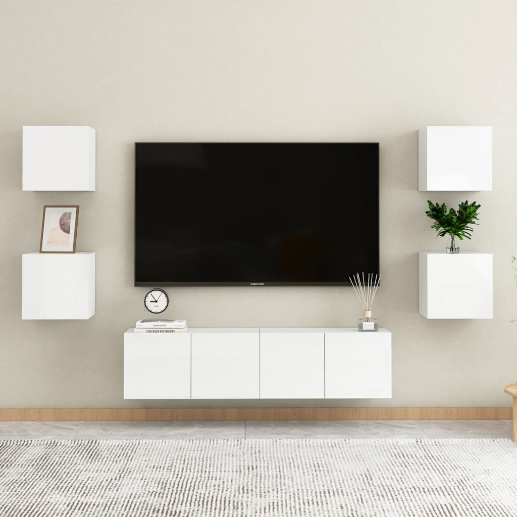vida XL 6-tlg. TV-Schrank-Set Hochglanz-Weiß Holzwerkstoff