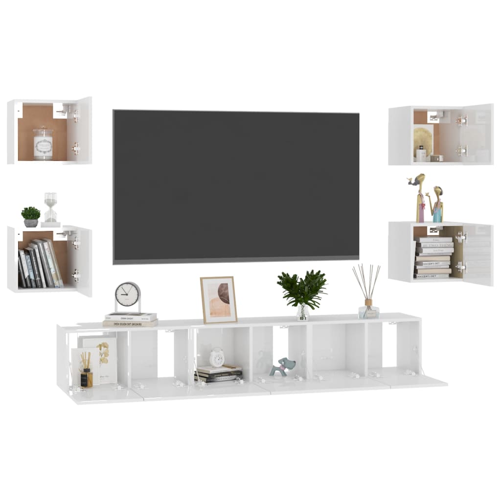 

vidaXL 7-delige Tv-meubelset spaanplaat hoogglans wit