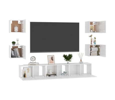 vidaXL Televizoriaus spintelių komplektas, 7 dalių, baltas, MDP