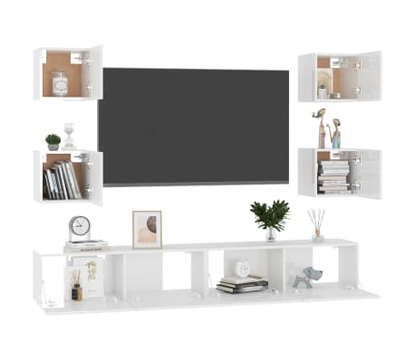vidaXL Televizoriaus spintelių komplektas, 6 dalių, baltas, MDP