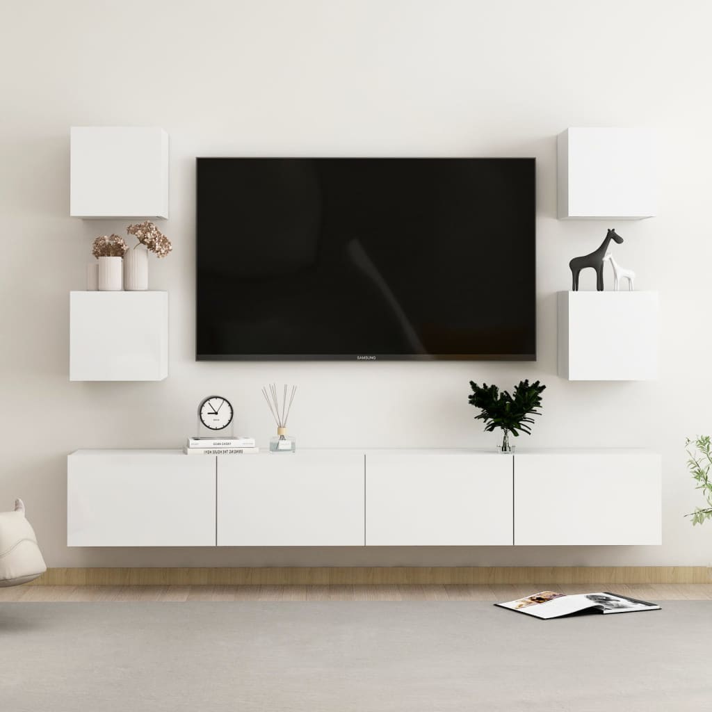 Ensemble de meubles TV 6 pcs Blanc brillant Aggloméré | meublestv.fr 2
