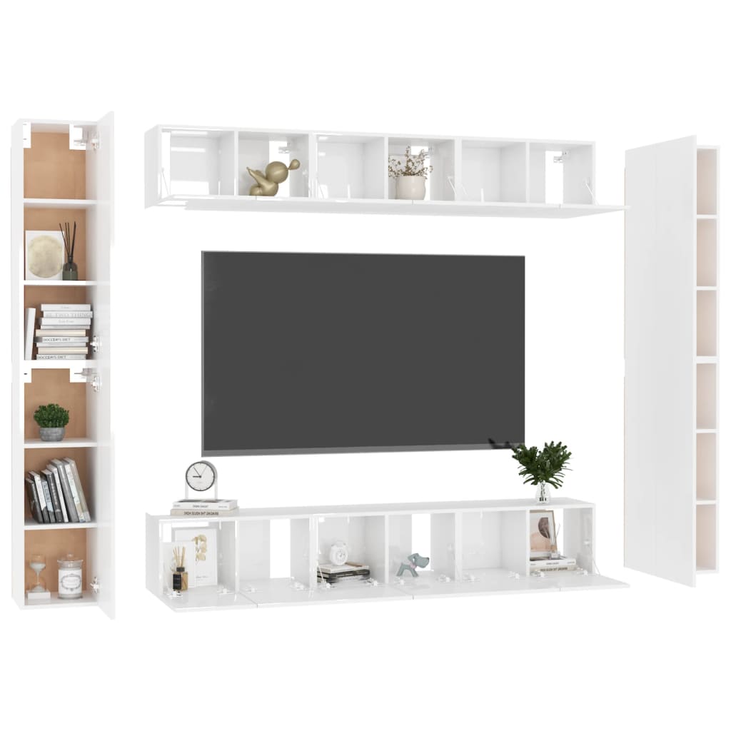 vidaXL Ensemble de meubles TV 10 pcs Blanc brillant Bois d'ingénierie