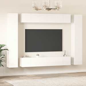 vidaXL Televizoriaus spintelių komplektas, 10 dalių, baltas, mediena