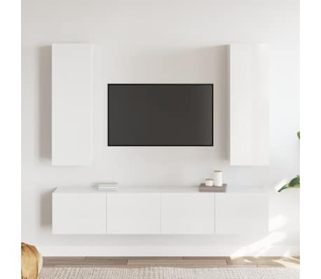 vidaXL Televizoriaus spintelių komplektas, 4 dalių, baltas, mediena