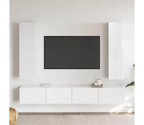 vidaXL Televizoriaus spintelių komplektas, 4 dalių, baltas, mediena
